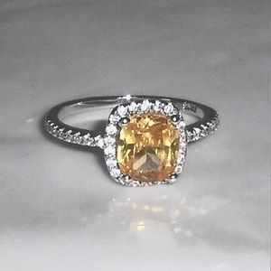 Yellow Zircon Cushioned Ring. NIB